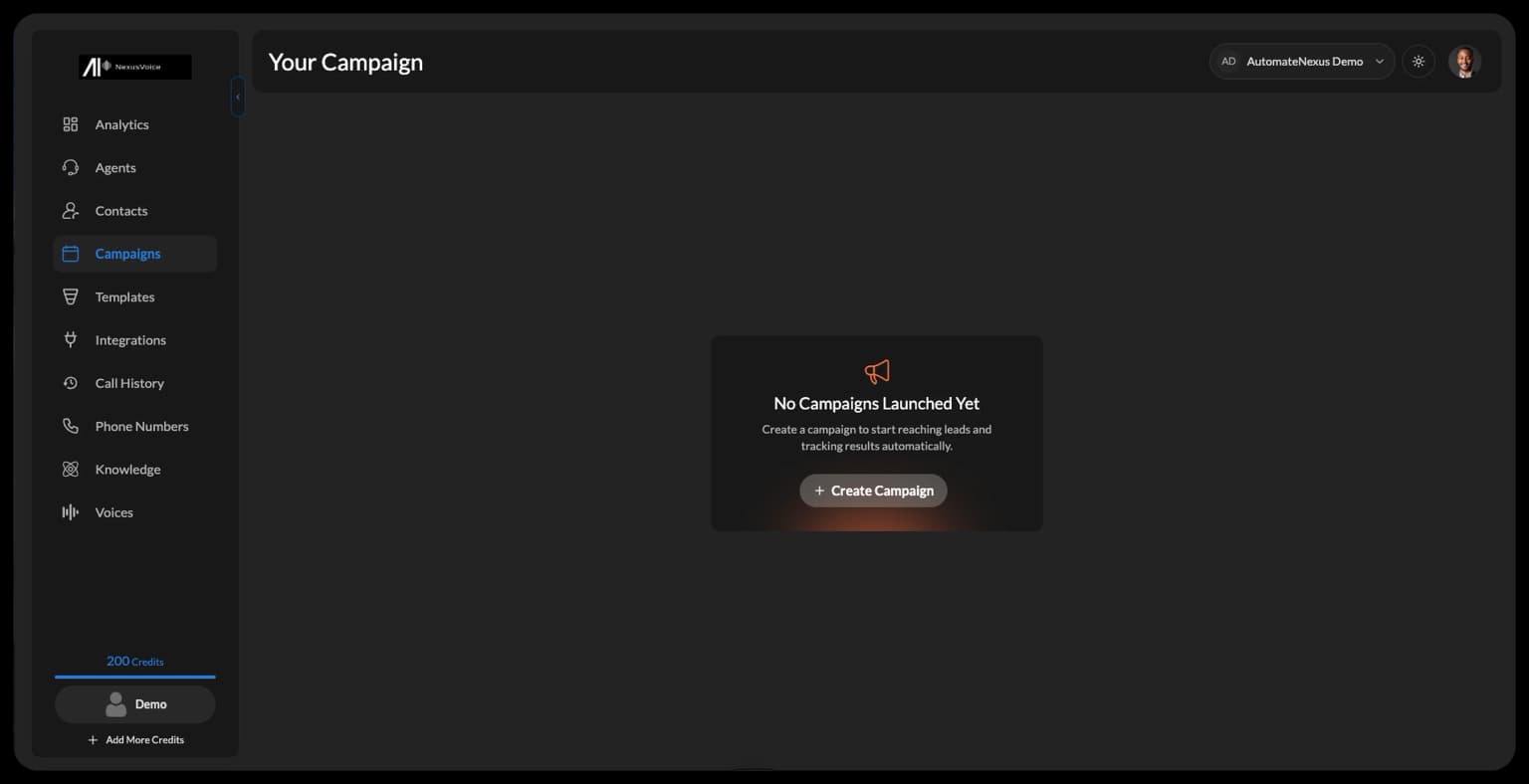 AutomateNexus Voice outbound campaigns dashboard