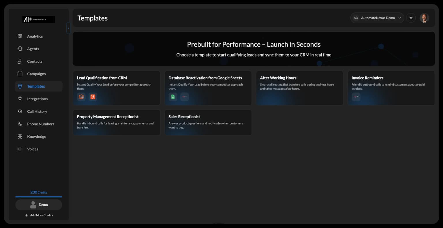 Industry templates — AutomateNexus Voice
