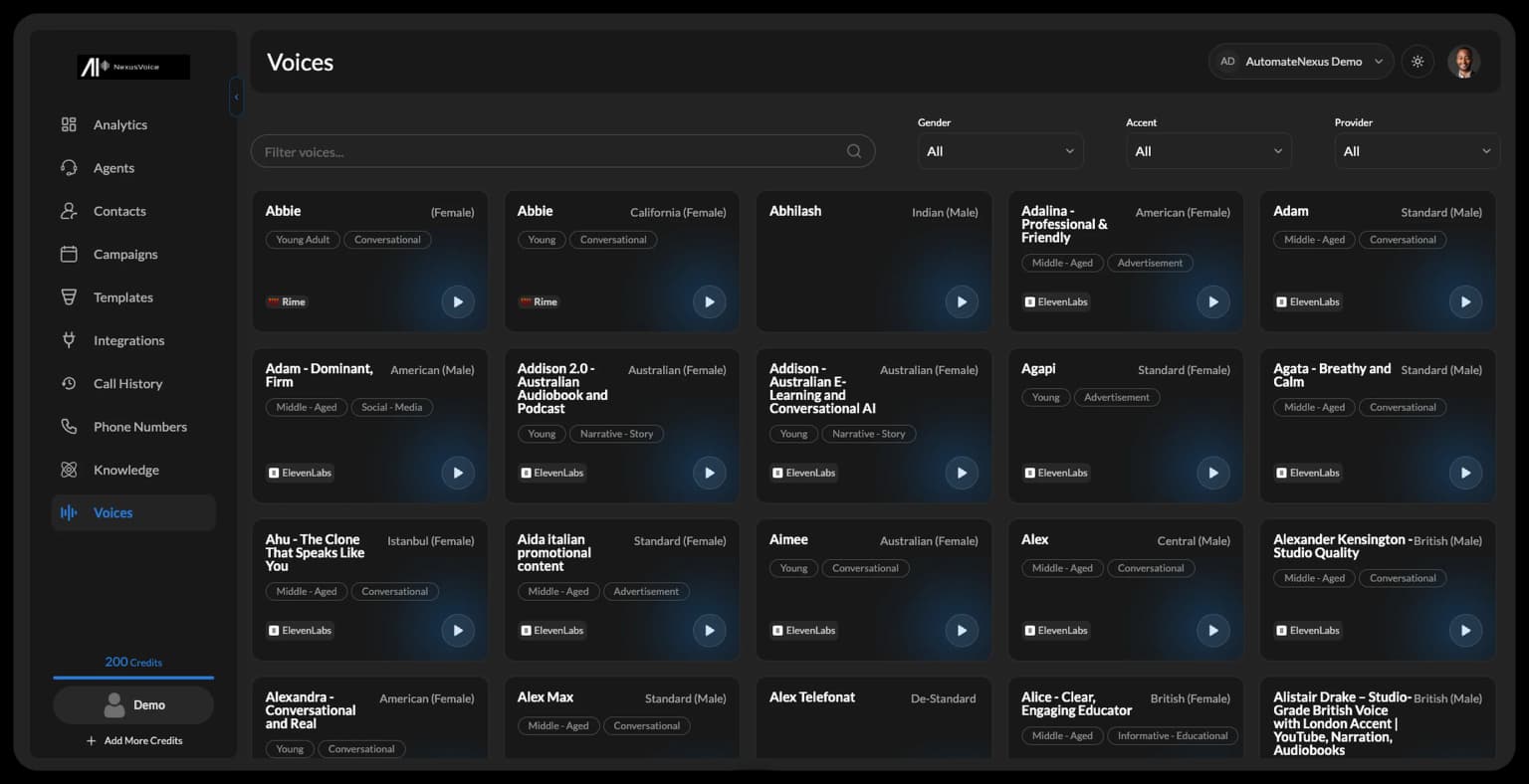 AutomateNexus Voice multilingual voice selection library