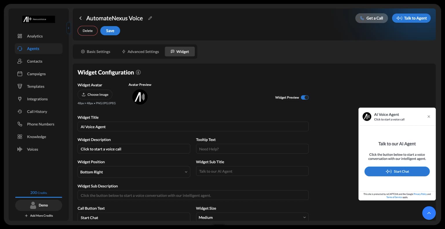 Website voice widget — AutomateNexus Voice