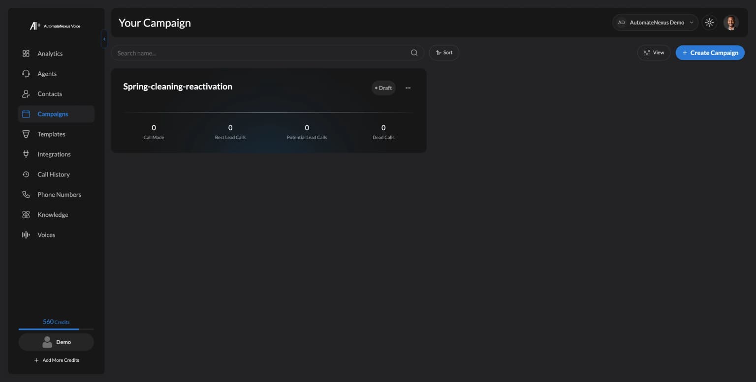 Outbound campaigns. Demo workspace.