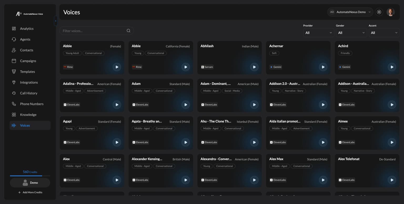 The voice library. Demo workspace.