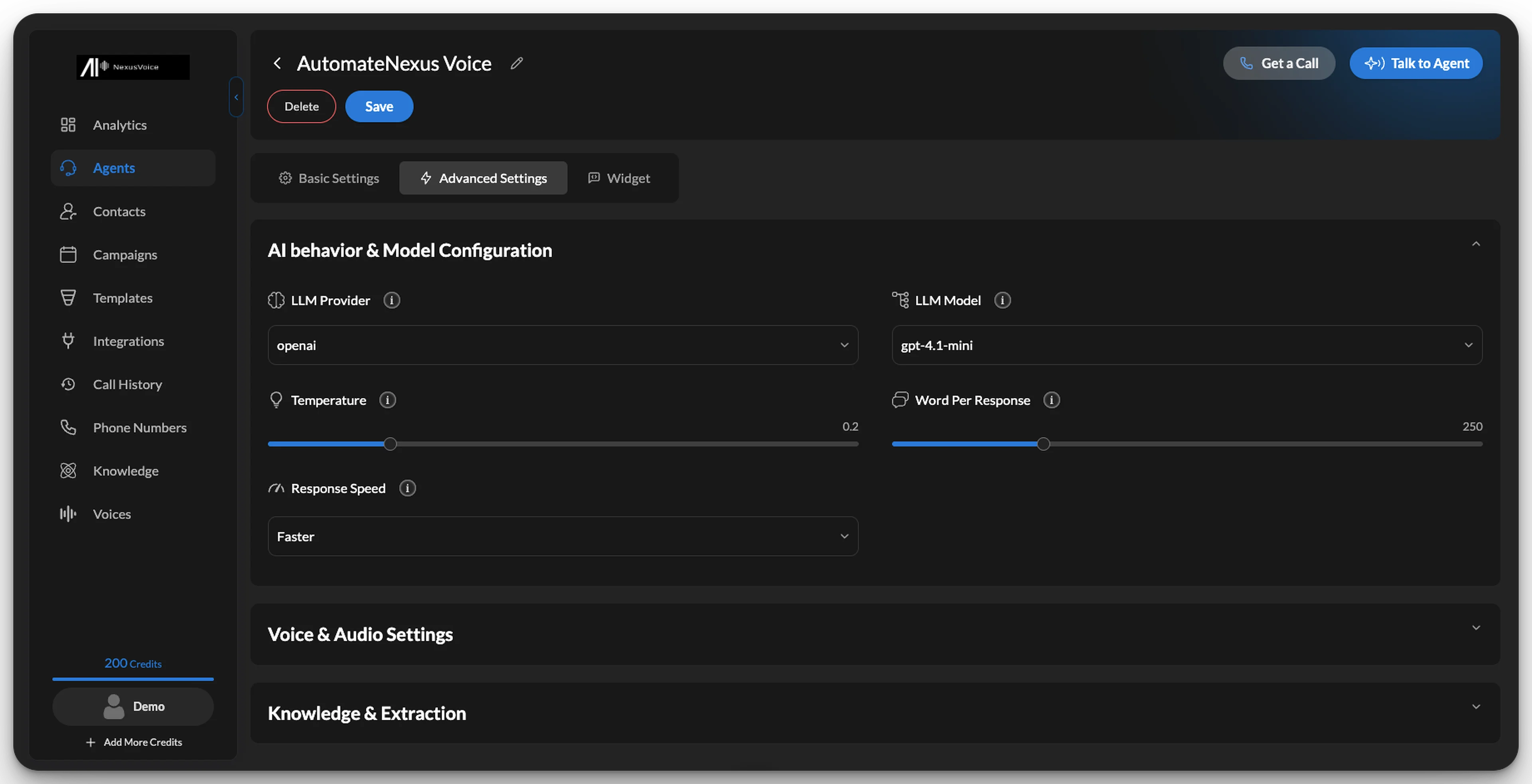 Advanced settings — AutomateNexus Voice