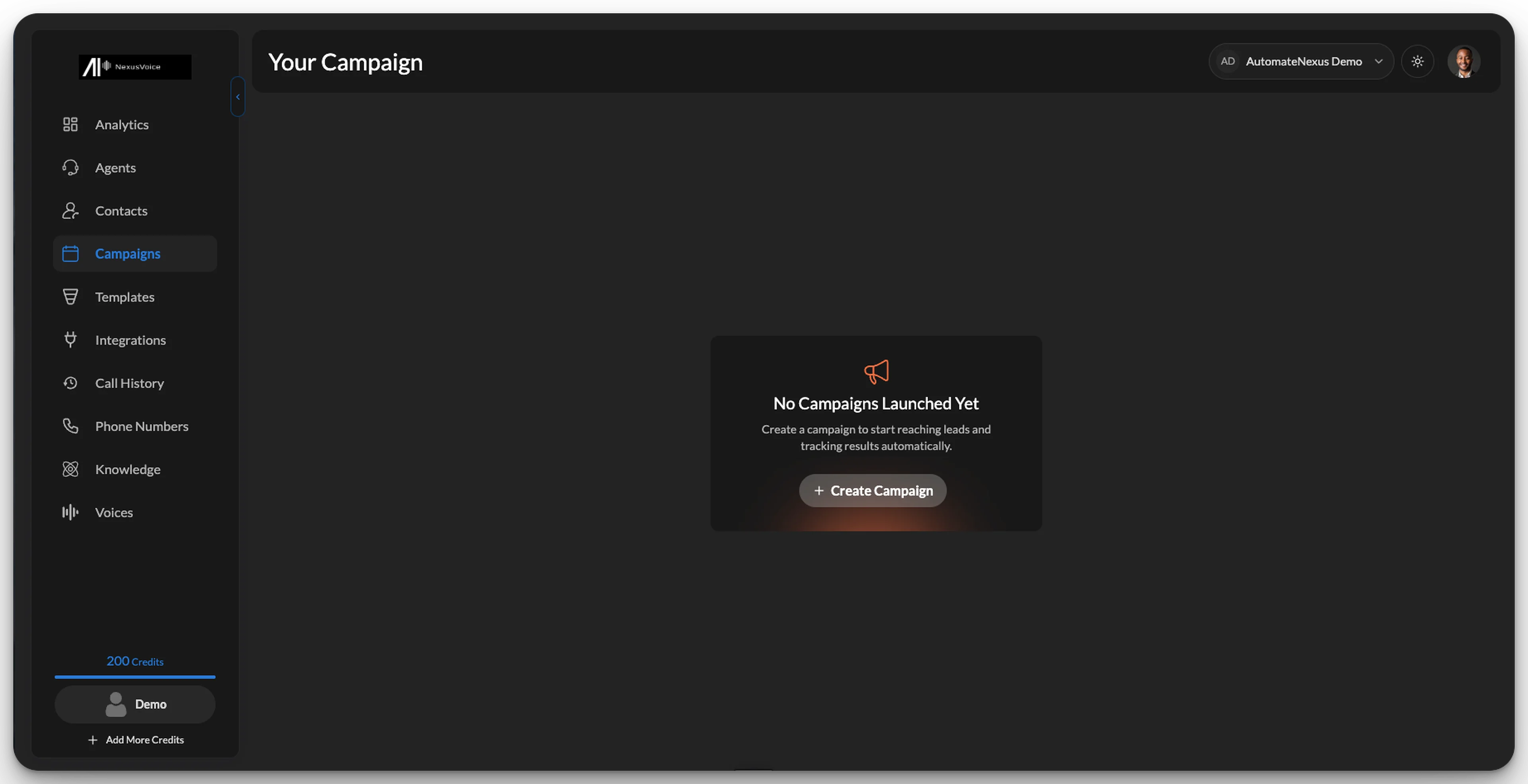 AutomateNexus Voice outbound campaigns dashboard