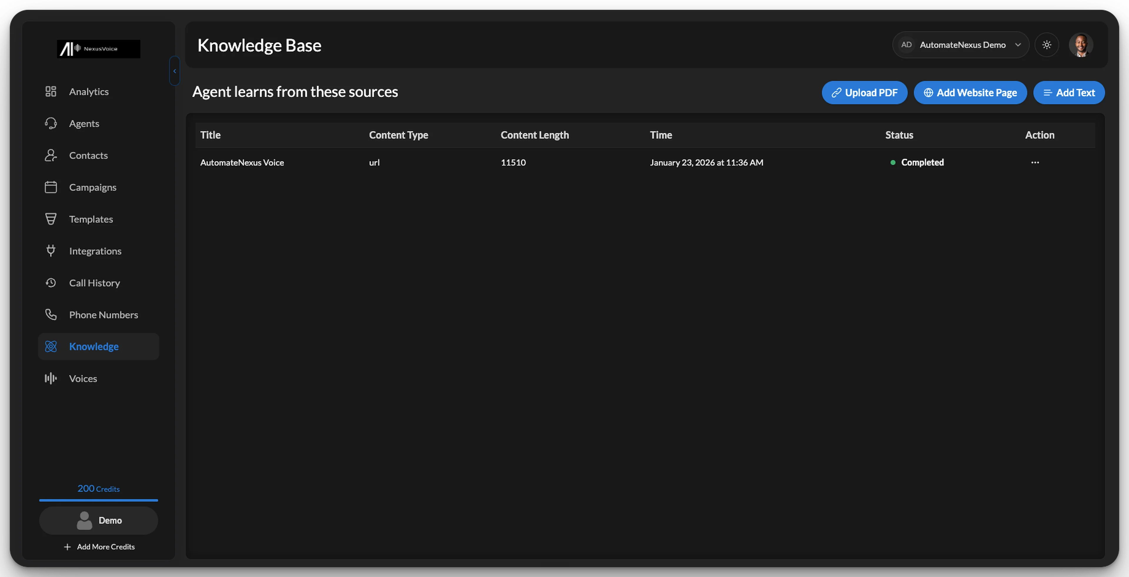 Knowledge base — AutomateNexus Voice