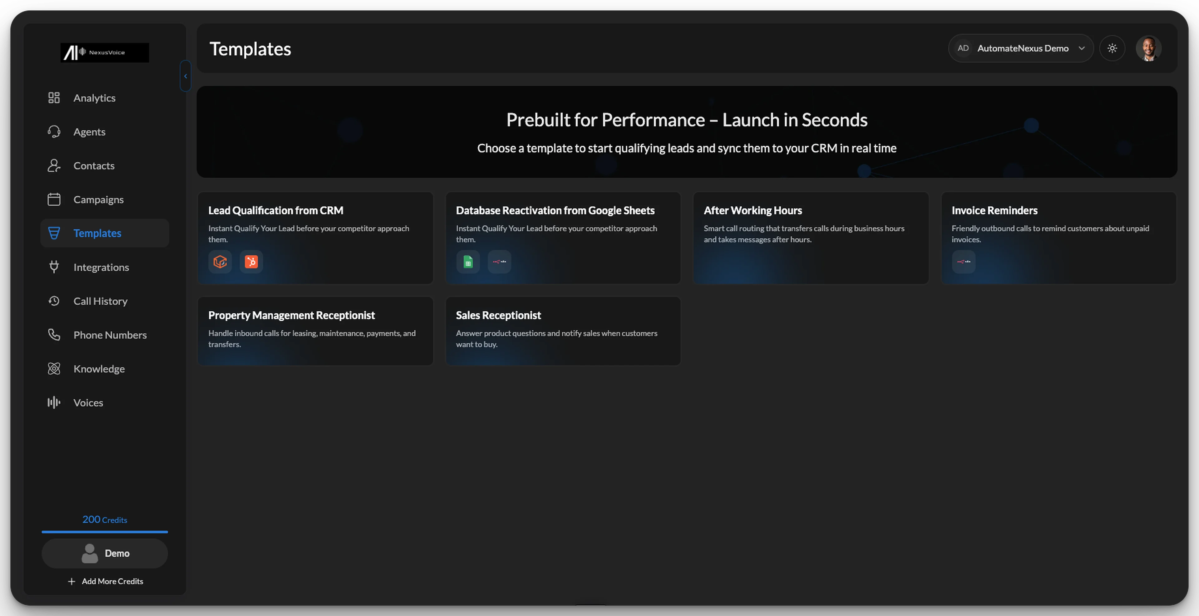 Industry templates — AutomateNexus Voice
