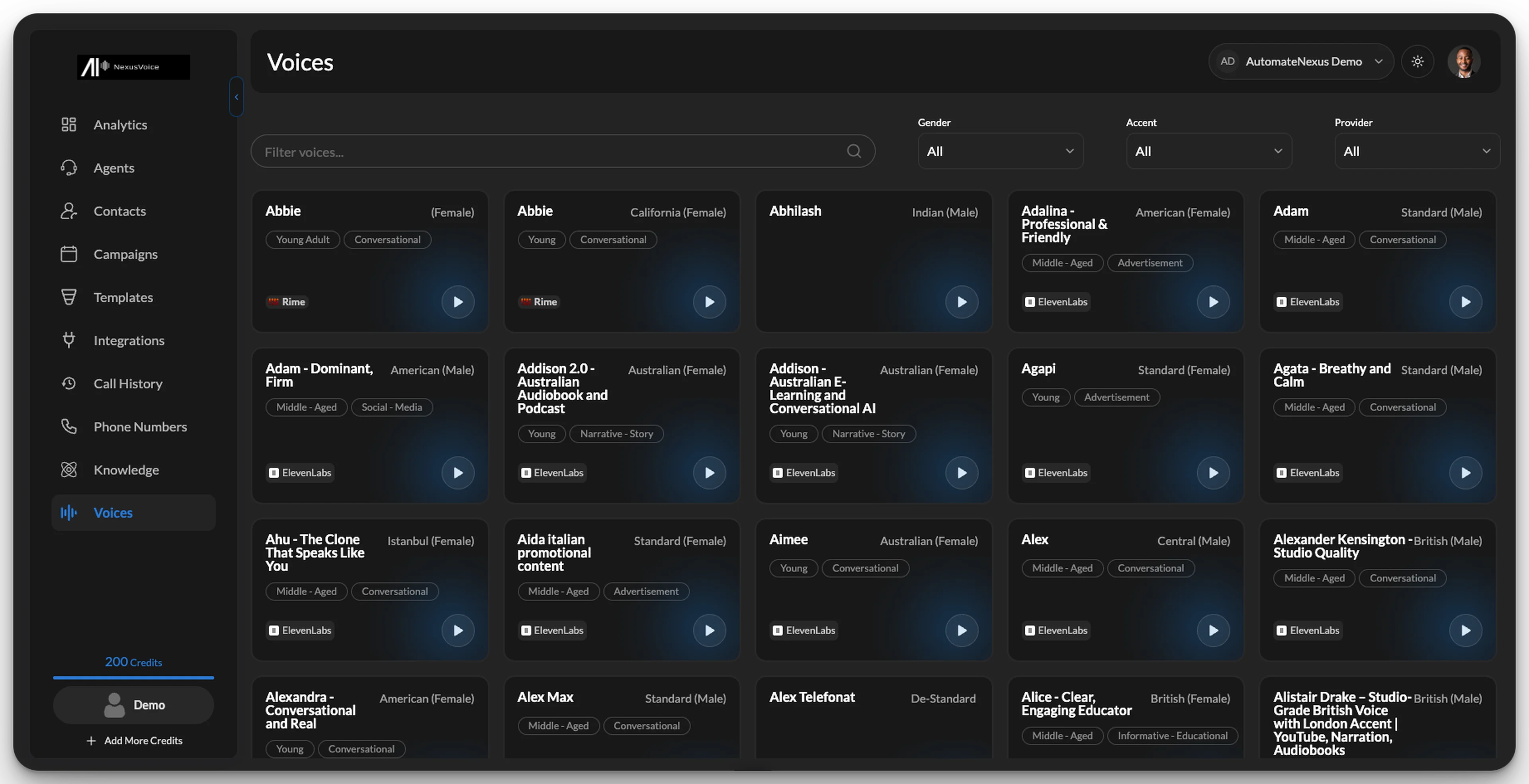 AutomateNexus Voice multilingual voice selection library