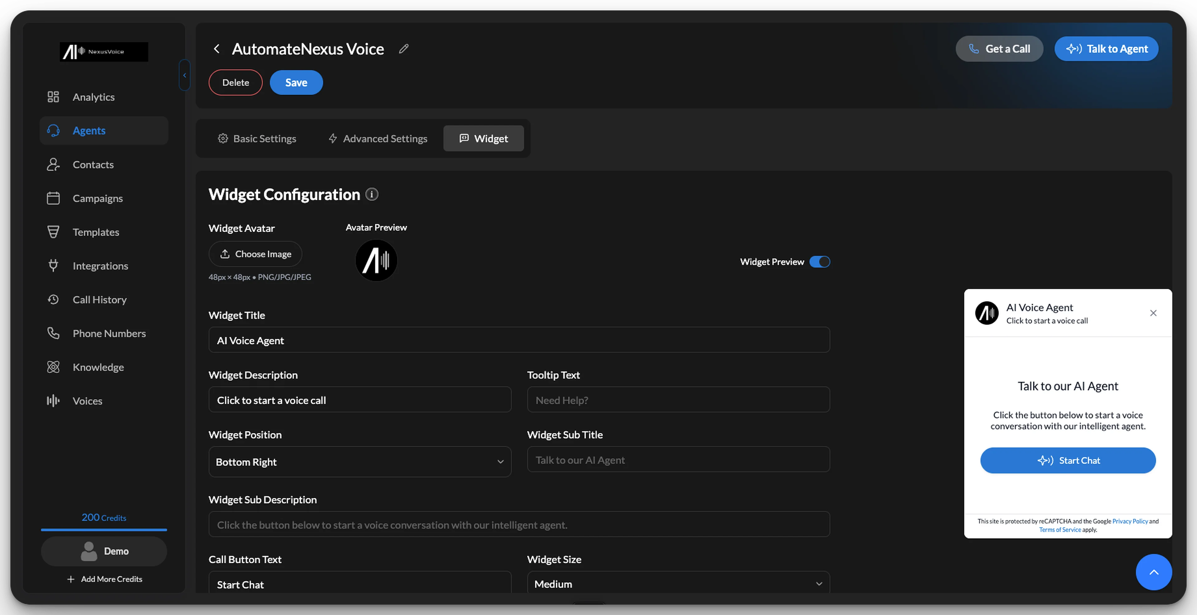 Website voice widget — AutomateNexus Voice